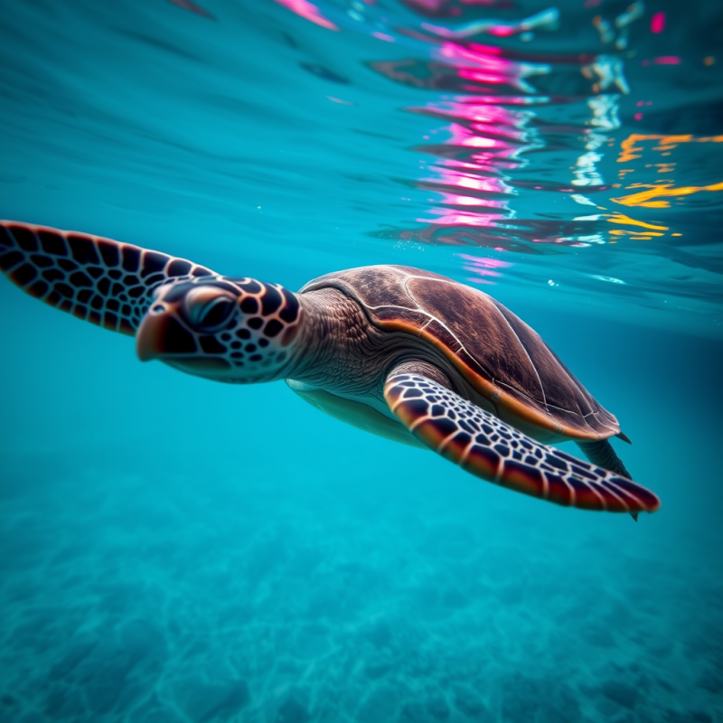 Sea Turtle Swimming in Clear Turquoise Water