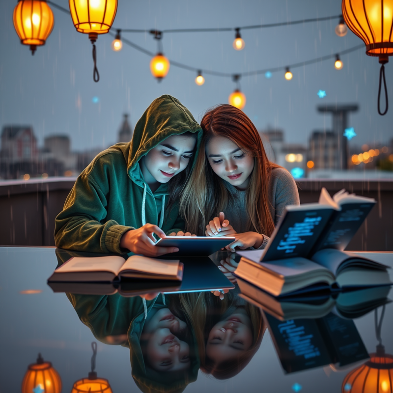 Senior Student in a Moss-green Velvet Hoodie Leans Over...