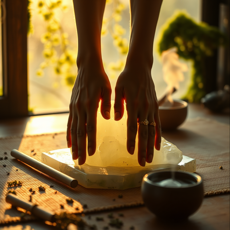 Serene Close-up of Hands Resting on a Glowing