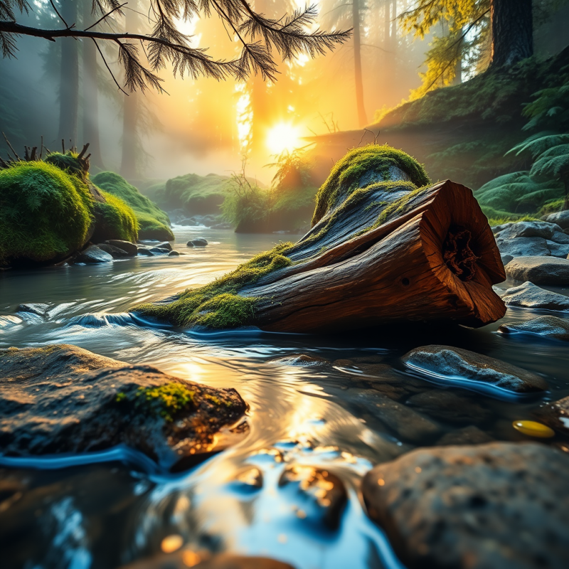 Serene Forest Stream Flows Past Moss-covered Rocks