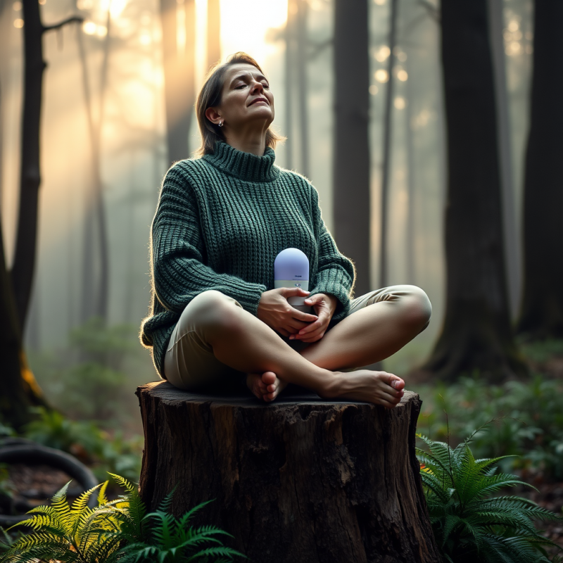 Serene Middle-aged Woman in a Moss-green Knit Sweater S...