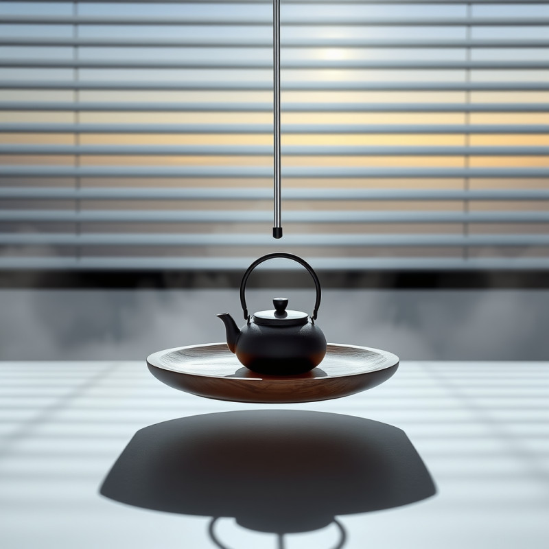 Serene, Minimalist Scene Featuring a Black Teapot