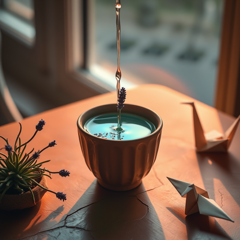 Serene Moment of Lavender-infused Tea Being Poured