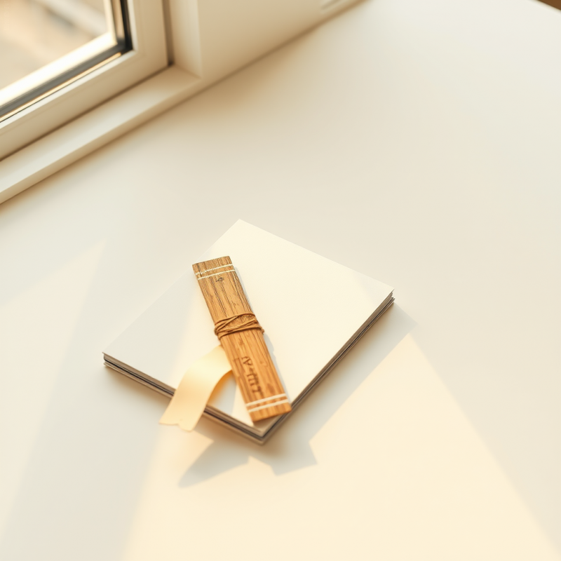 Serene Scene of a Bamboo Bookmark Tied with Ribbon