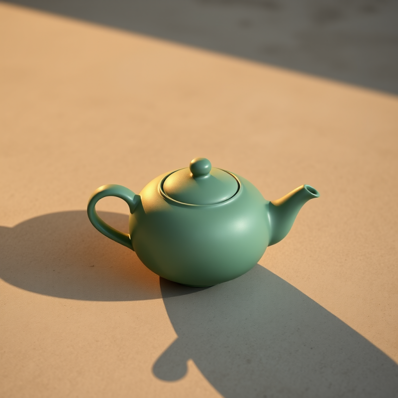 Serene Teal Ceramic Teapot Bathed in Golden Sunlight