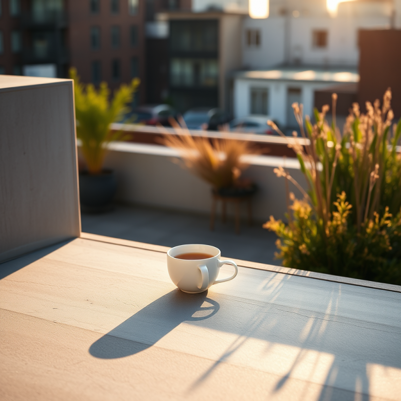 Serene White Coffee Cup Bathed in Golden Sunlight on