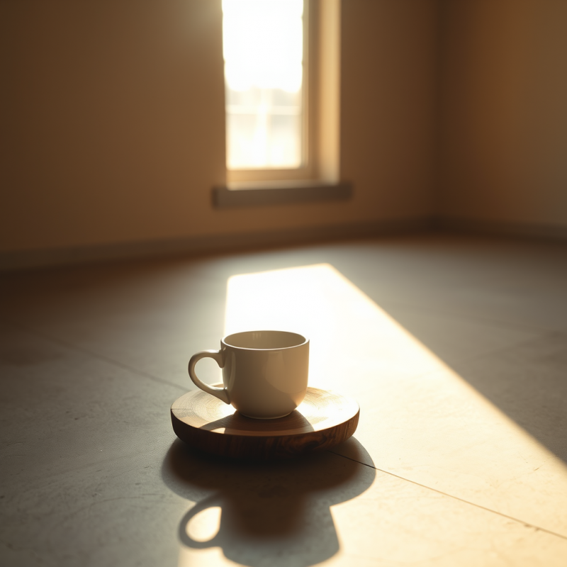 Serene White Coffee Cup Rests on a Wooden Saucer,