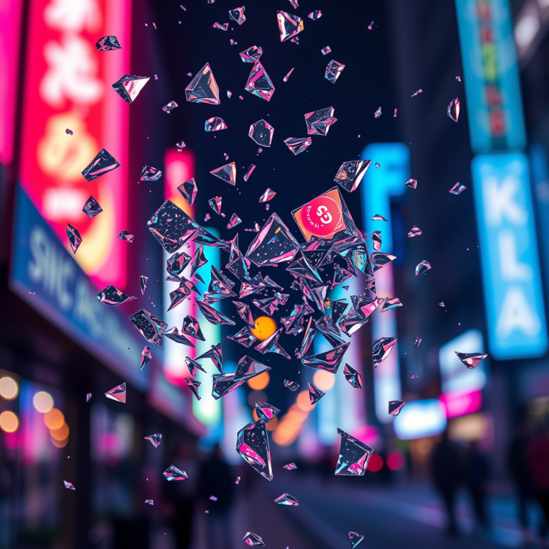 Shattered Glass Fragments Suspended in Mid-air Reflecting...