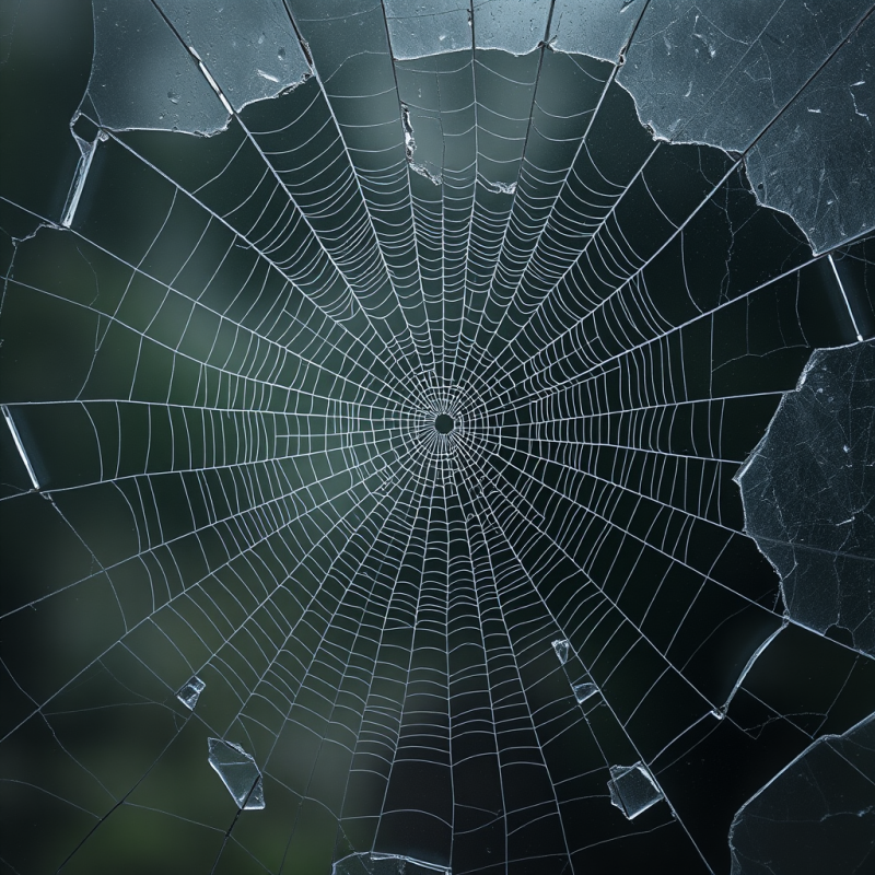 Shattered Safety Glass Creating Intricate Spider Web Frac...