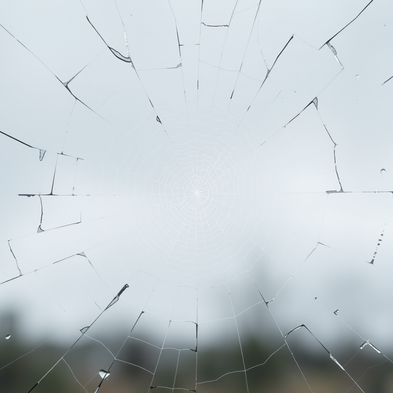 Shattered Safety Glass Creating Intricate Spider Web Frac...