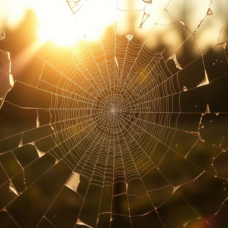 Shattered Safety Glass Creating Intricate Spider Web Frac...