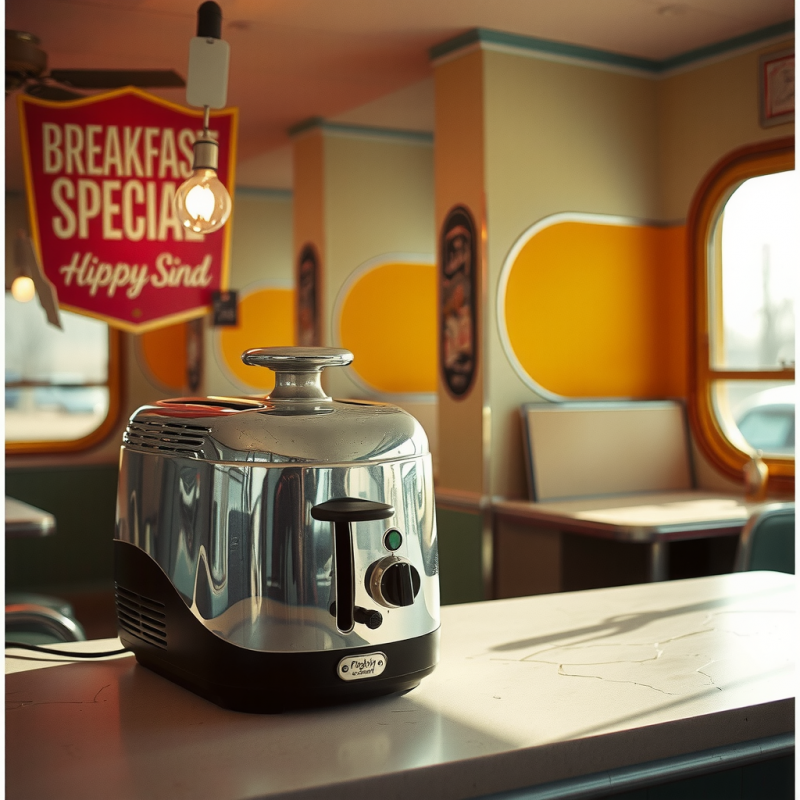 Shiny Chrome Toaster Sits on a Diner Counter Under