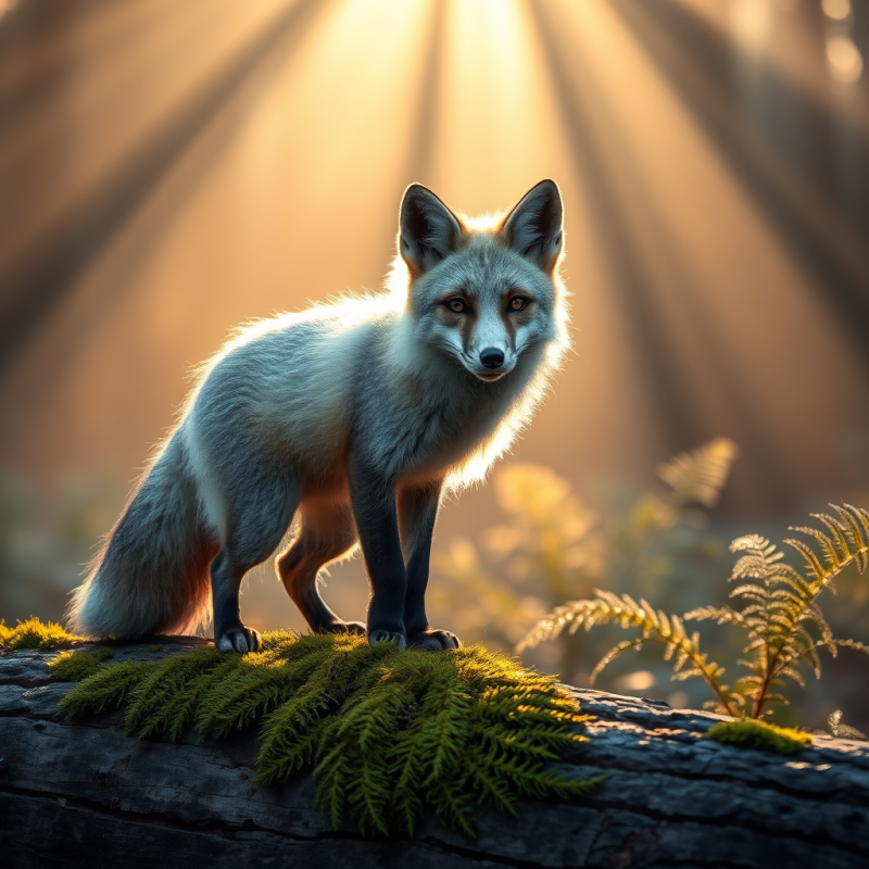 Silver Fox with Iridescent Fur Blinks Curiously at the ...