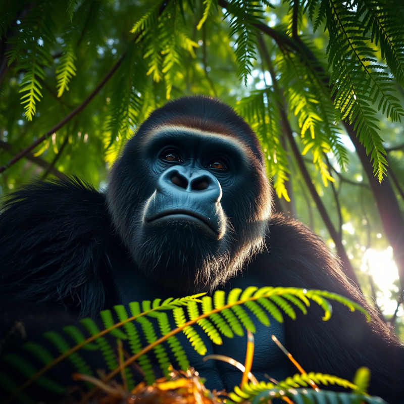 Silverback Gorilla with Sunlit Fur Strands