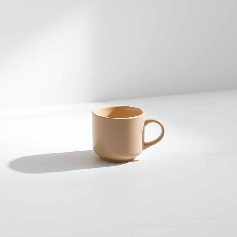 Simple Beige Ceramic Mug Casts a Soft Shadow on a