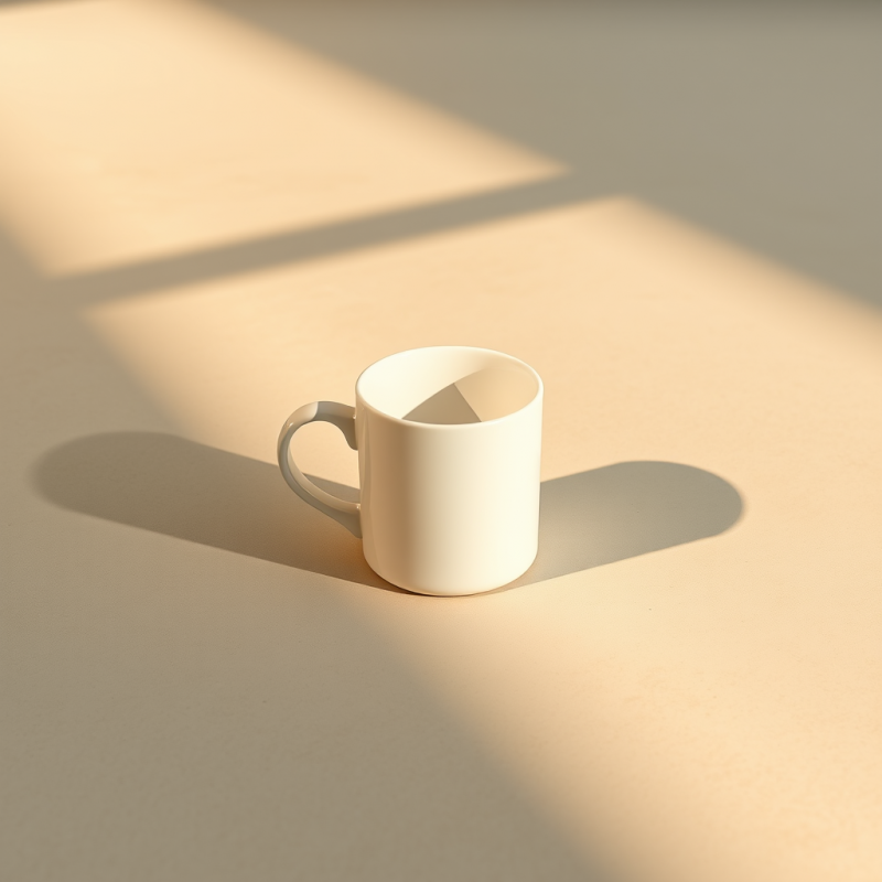 Simple White Ceramic Mug Sits on a Beige Surface,