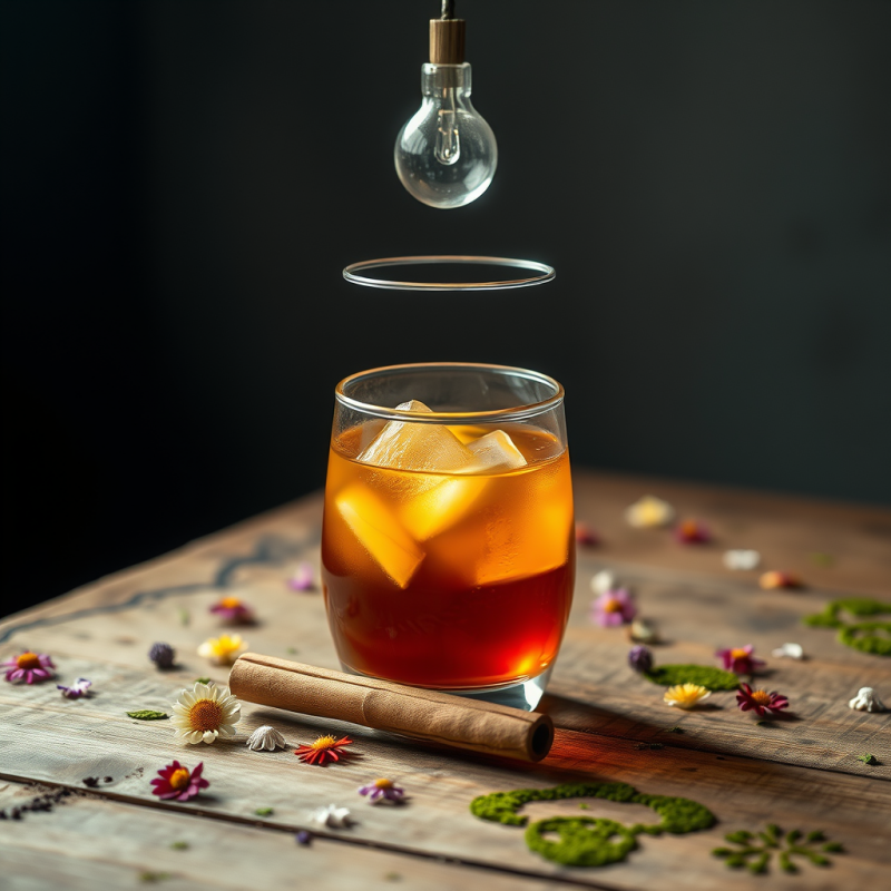 Single Amber-hued Fermented Tea Glows Under a Dim Penda...