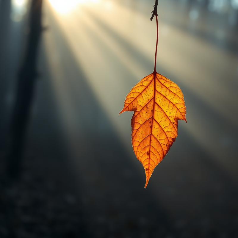 Single Autumn Leaf Glows Warmly Against a Backdrop