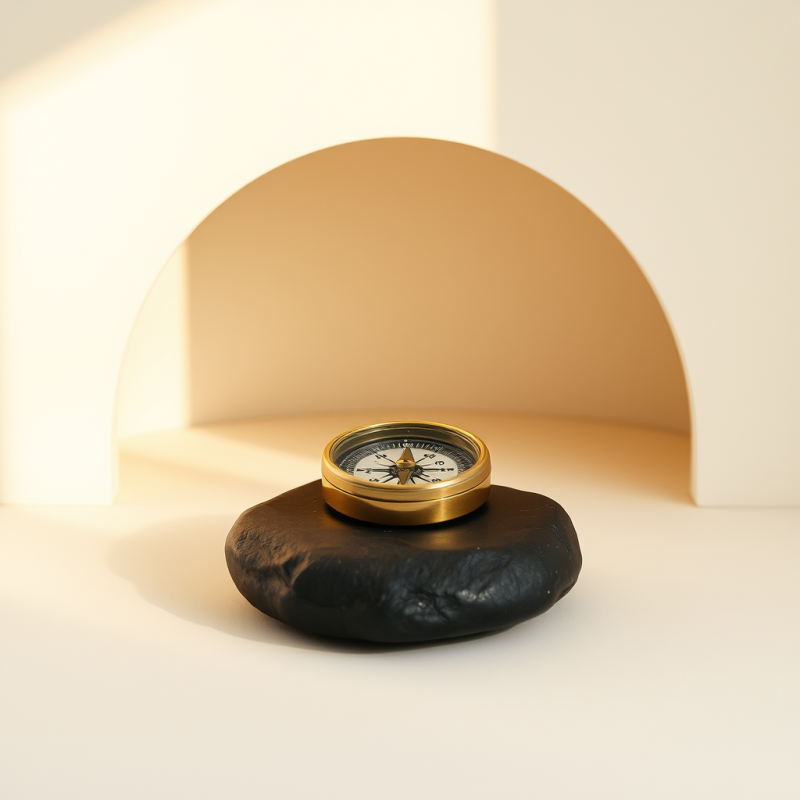 Single Brass Compass Resting on a Matte Obsidian Stone