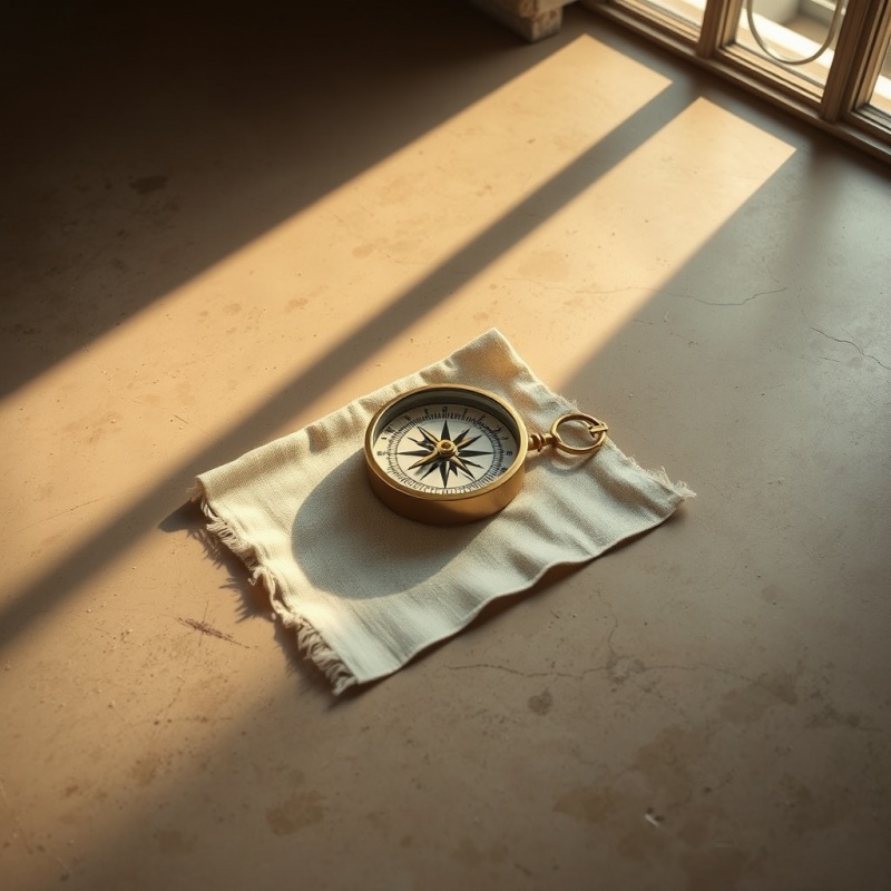 Single Brass Compass Rests on a Sun-bleached Linen Cloth