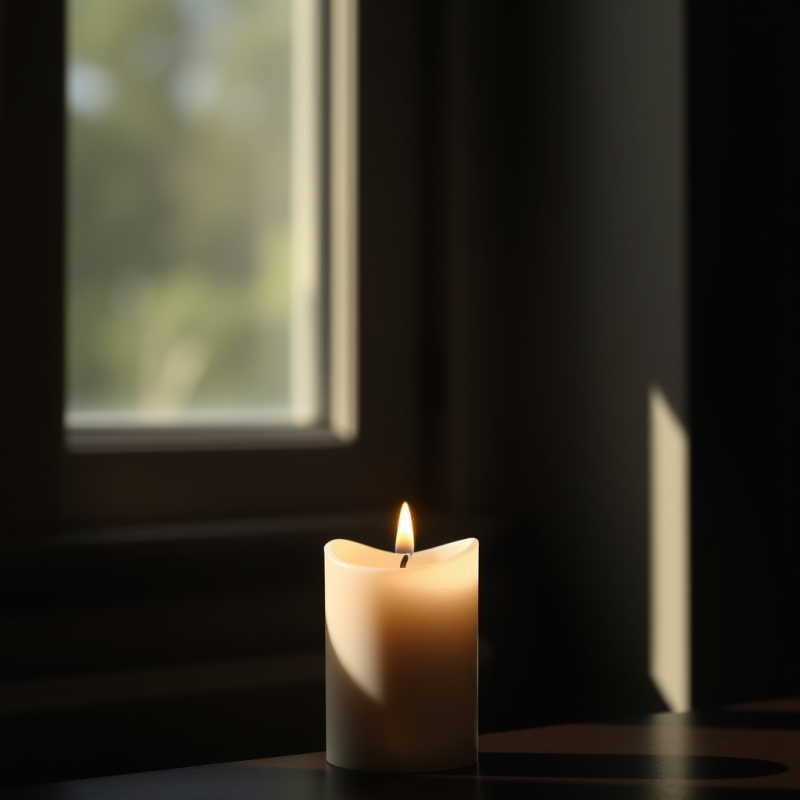 Single Candle Flame on Dark Background Peaceful