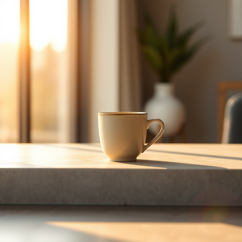 Single Ceramic Coffee Cup with Matte Beige Glaze Sits C...