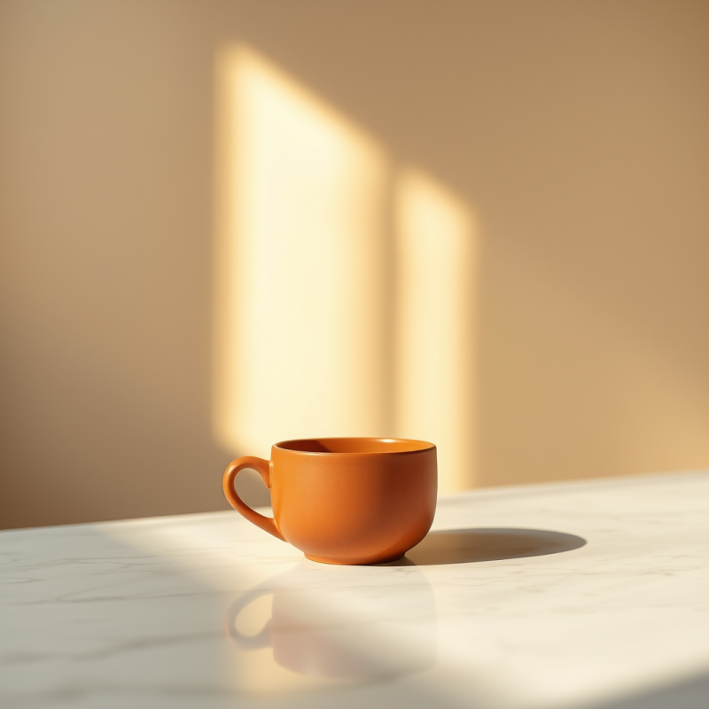 Single Ceramic Cup in Matte Terracotta Rests on a Cloud...