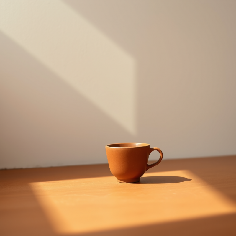 Single Ceramic Teacup in Matte Terracotta Rests on a Sm...