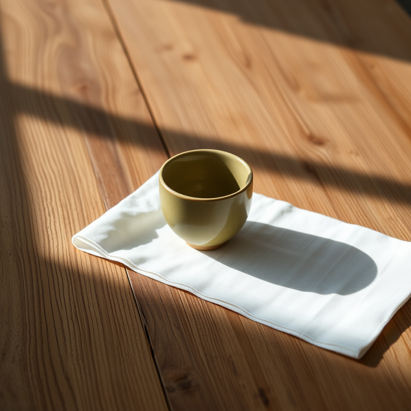 Single Ceramic Teacup with Matte Olive Glaze Rests Cent...