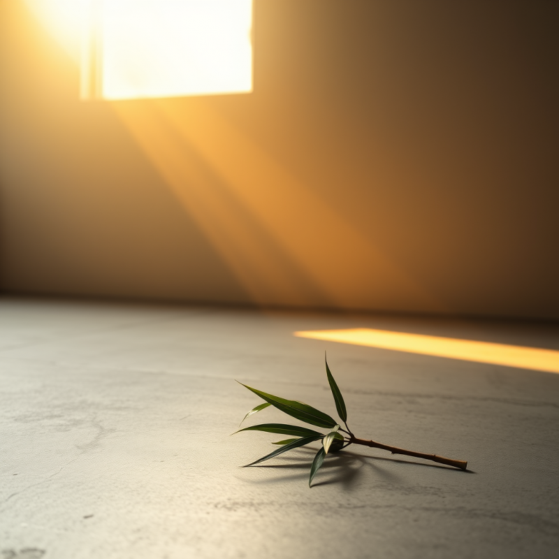 Single Drooping Bamboo Leaf Rests Delicately on a Matte...