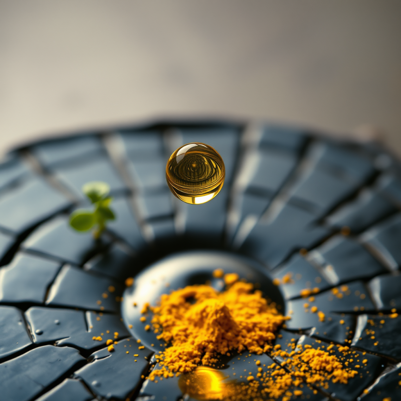 Single Droplet of Glowing Amber Liquid Suspended Mid-ai...