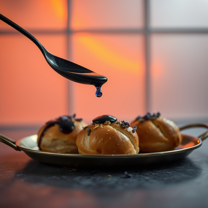 Single Droplet of Glowing Blue Elderberry Syrup Cascade...