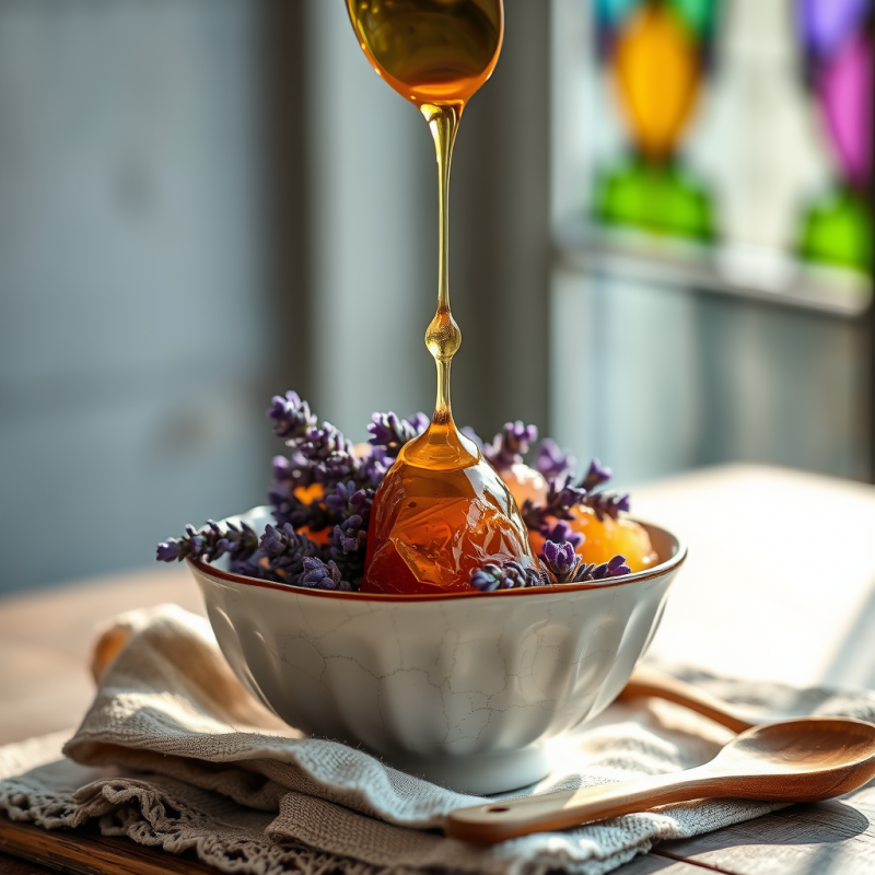 Single Droplet of Golden Honey Cascades Over a Cracked ...