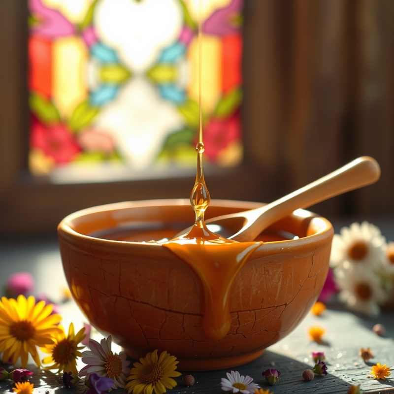 Single Droplet of Honey Cascades Over a Cracked Terraco...