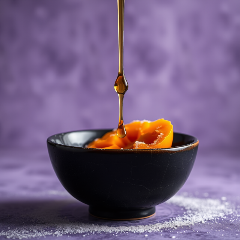 Single Droplet of Honey Suspended Mid-air Above a Crack...
