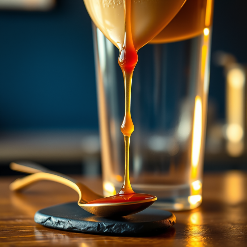 Single Droplet of Molten Caramel Slowly Dripping from T...