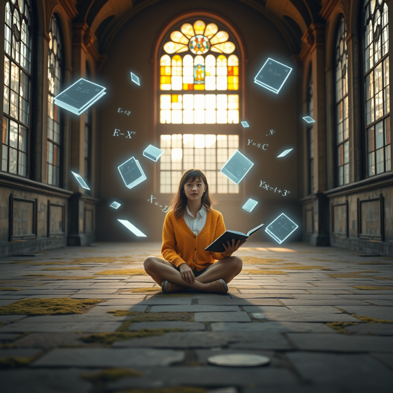 Single Female Student in a Vintage Mustard-yellow Cardi...
