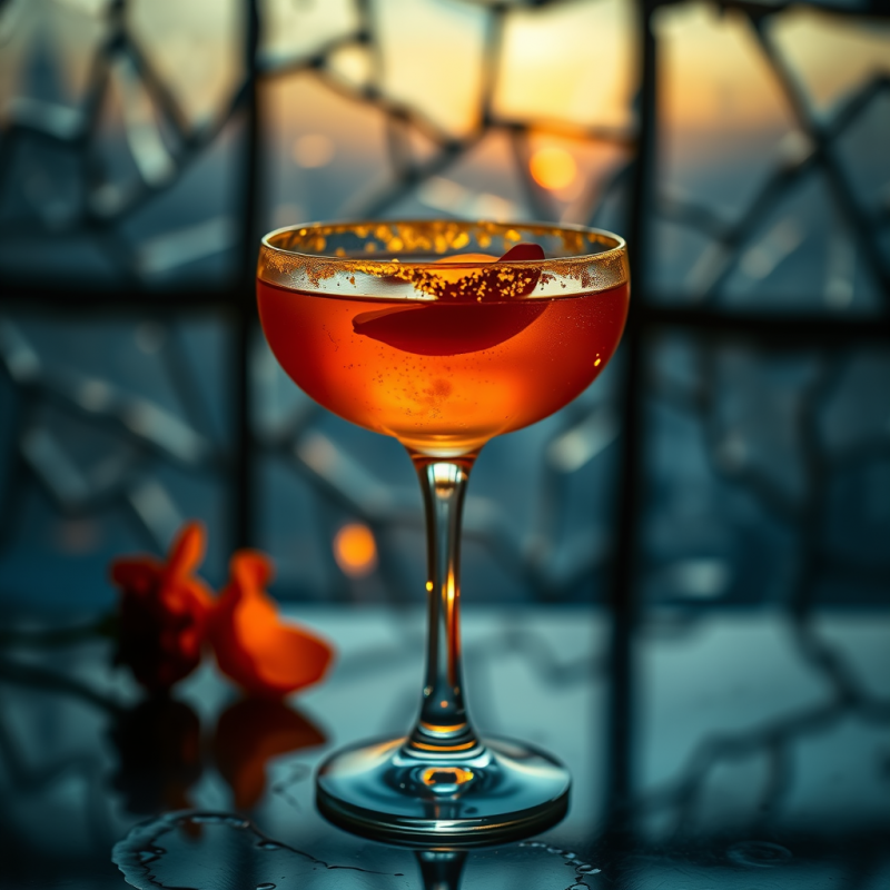 Single Glowing Amber Cocktail in a Crystal Coupe Glass