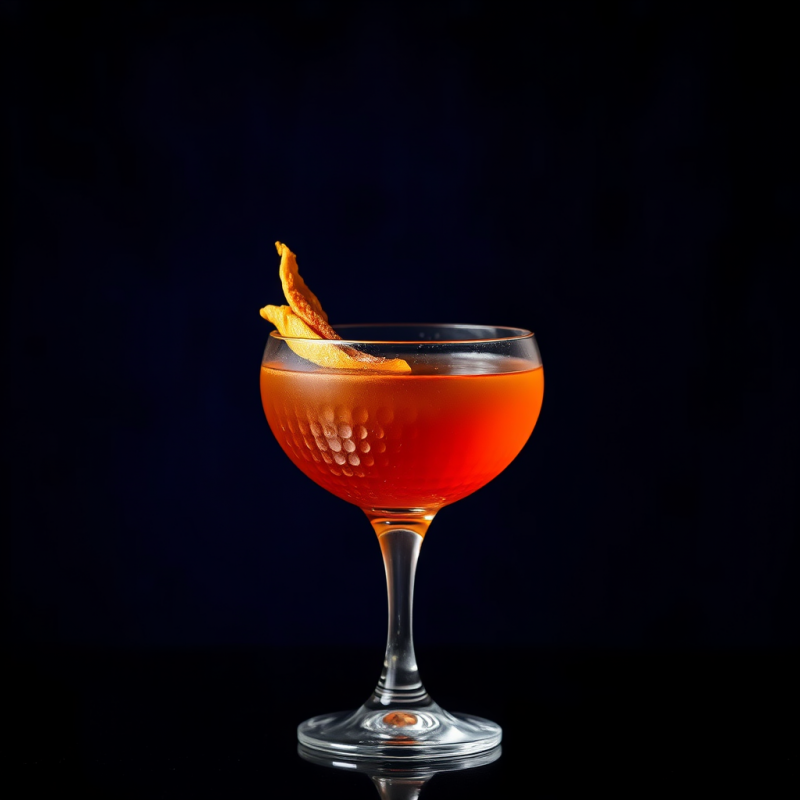 Single Glowing Amber Cocktail in a Hammered Copper Coup...