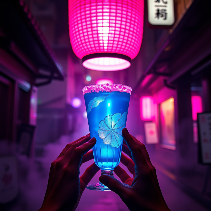 Single Glowing Blue Drink in a Hand-blown Glass