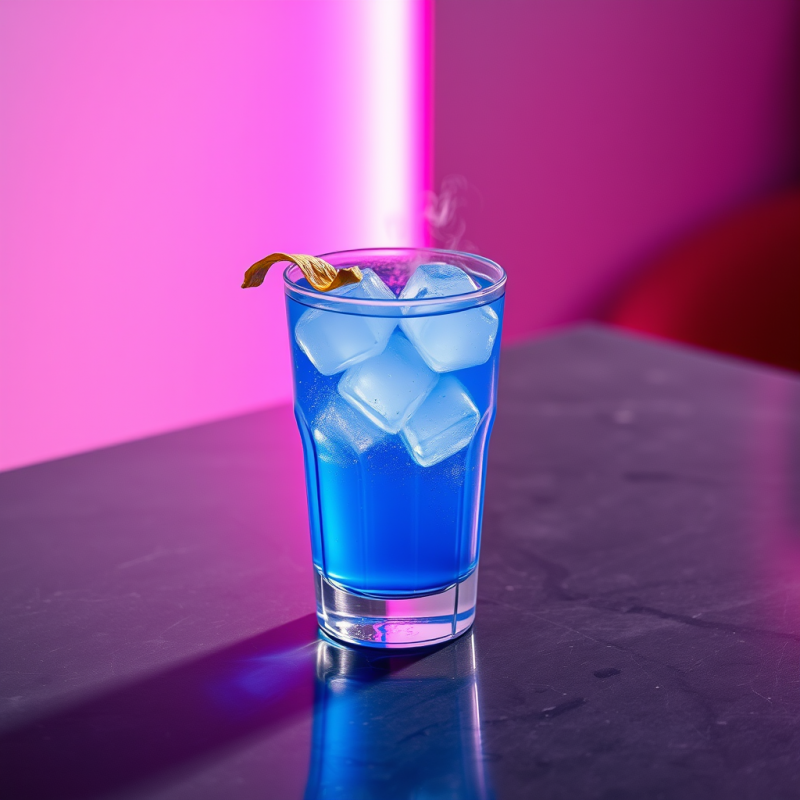 Single Glowing Blue Drink in a Hand-blown Glass with Fl...