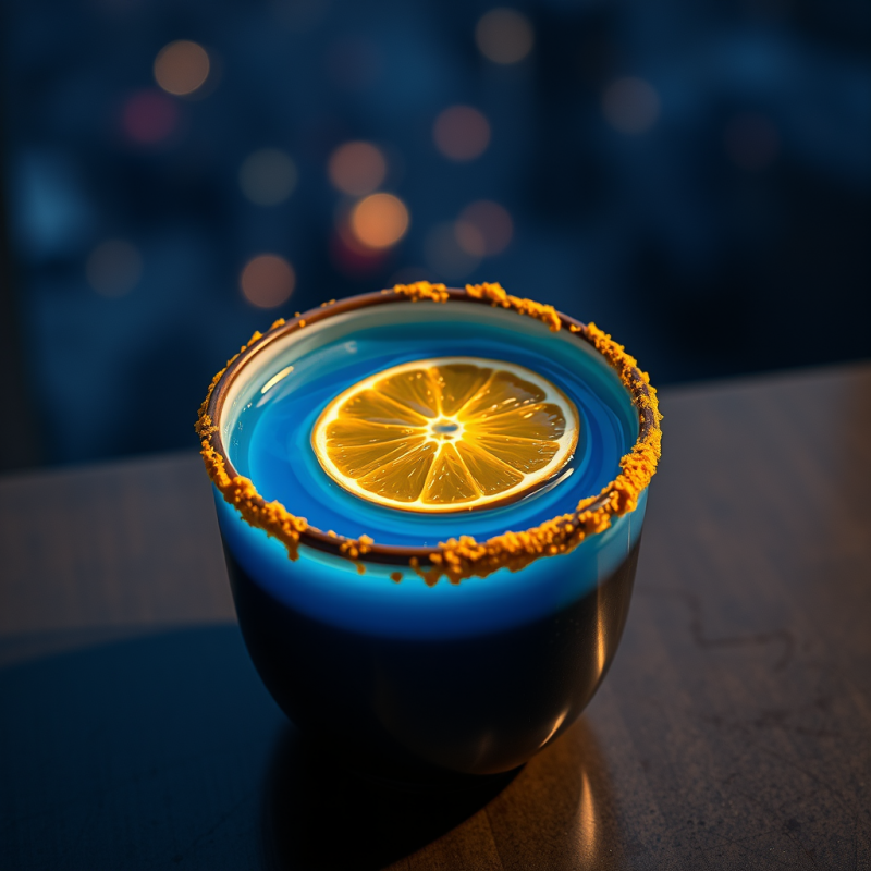 Single Glowing Blue Drink Served in a Handmade Ceramic Cup