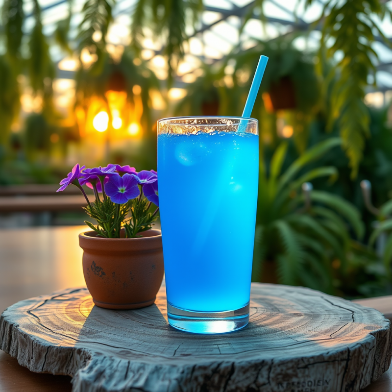 Single Glowing Blue Electrolyte Drink in a Frosted Glass