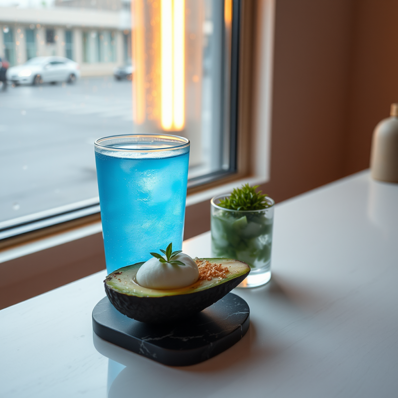 Single Glowing Blue Electrolyte Drink Served in a Frost...