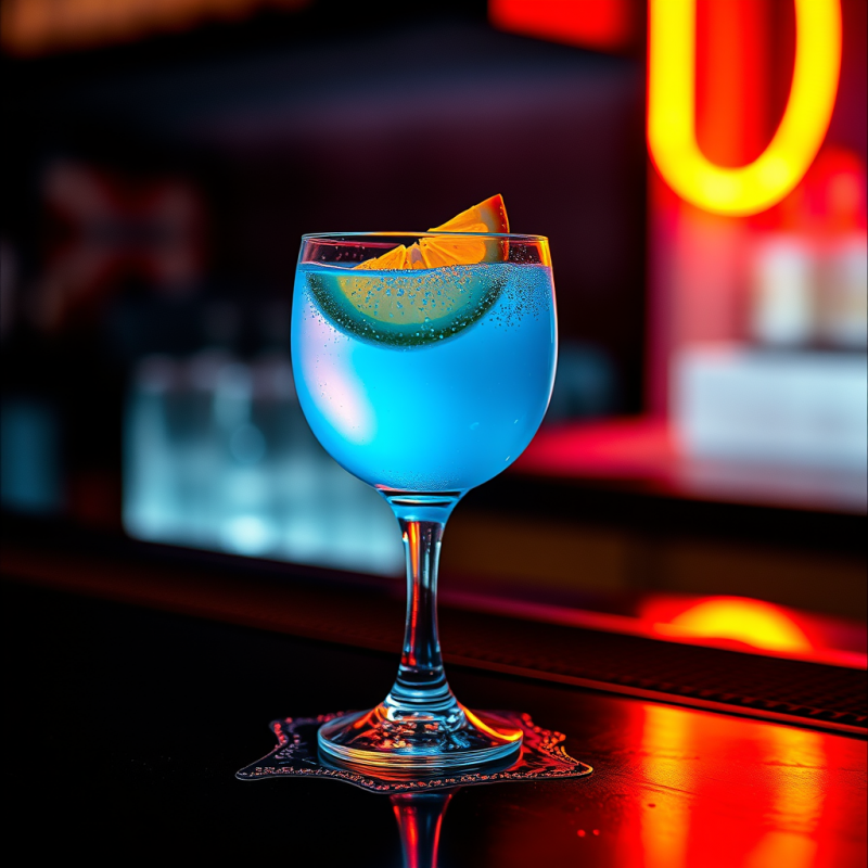Single Glowing Blue-hued Liquid in a Handblown Glass