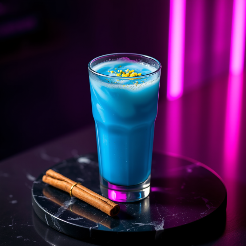 Single Glowing Blue Smoothie in a Frosted Glass