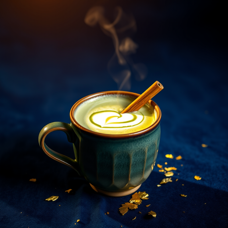 Single Glowing Matcha Latte in a Handmade Ceramic Mug