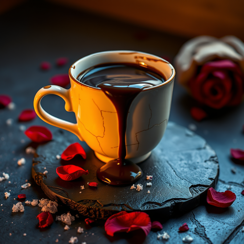 Single Glowing Molten Chocolate Drip Cascading from a C...