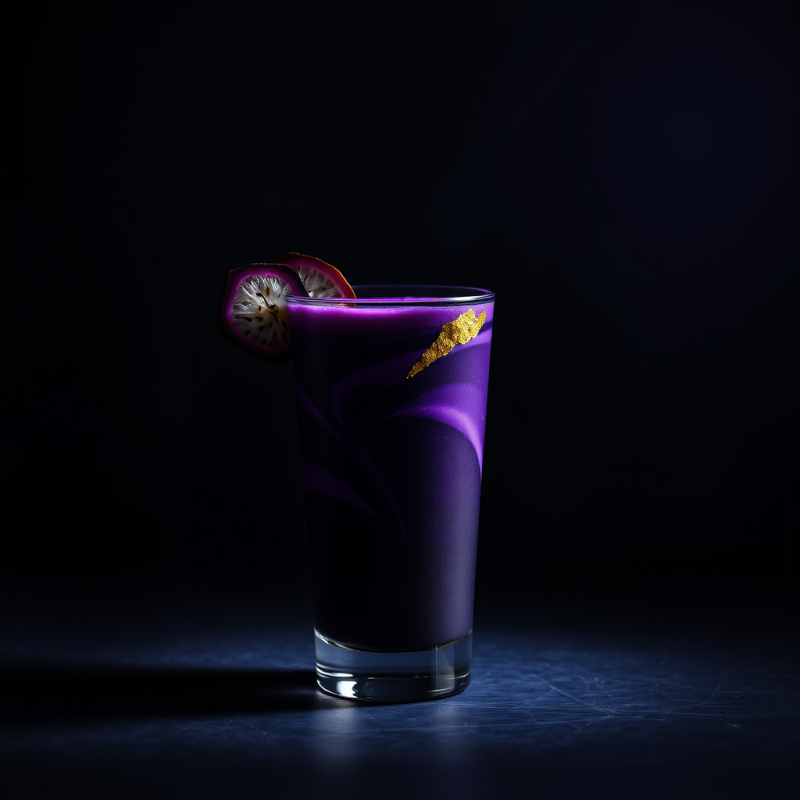 Single Glowing Purple-blue Smoothie in a Matte Black Glass