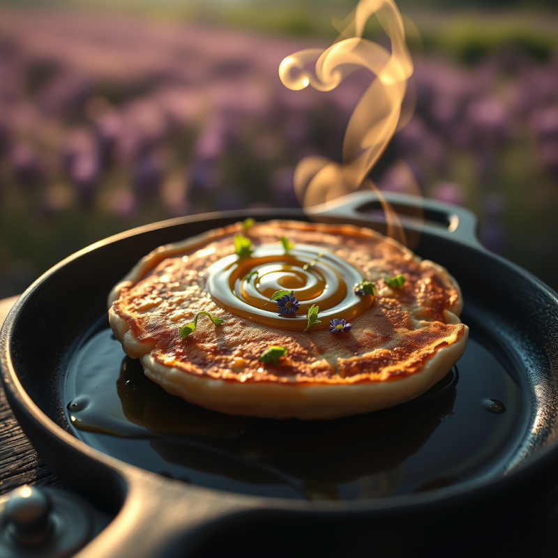 Single Golden-brown Artisanal Pancake with Microgreens ...